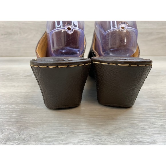 Born Women\'s Clogs 11 Brown Leather Wedge Mules Slip On Comfort Casual Shoes main image 7